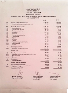 stado de resultados de 2019 y 2018 en miles de pesos